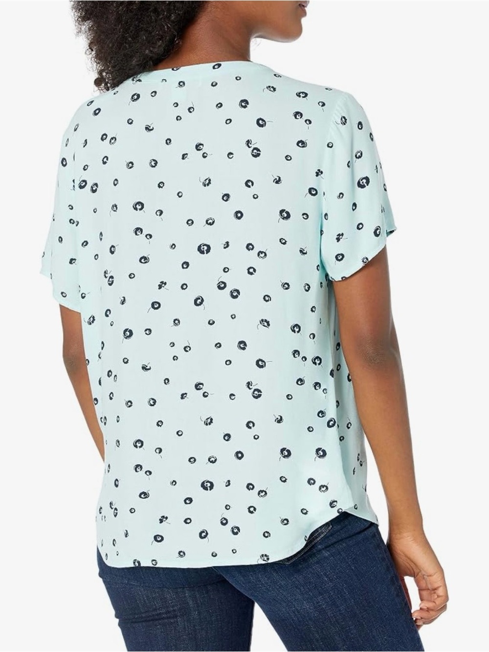 Turquoise Blue Polka Dot Button Front Blouse - Picture 3 of 6
